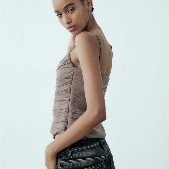 Zara NWT draped tulle spaghetti strap mesh thick corset top - Picture 4 of 6